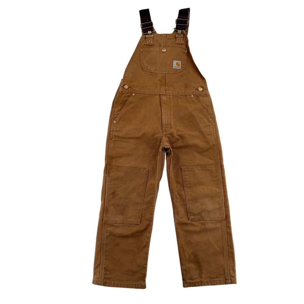 Carhartt Kids Brown Duck Canvas Double Knee Bib Overalls Size M 8 YYR01 BRN
